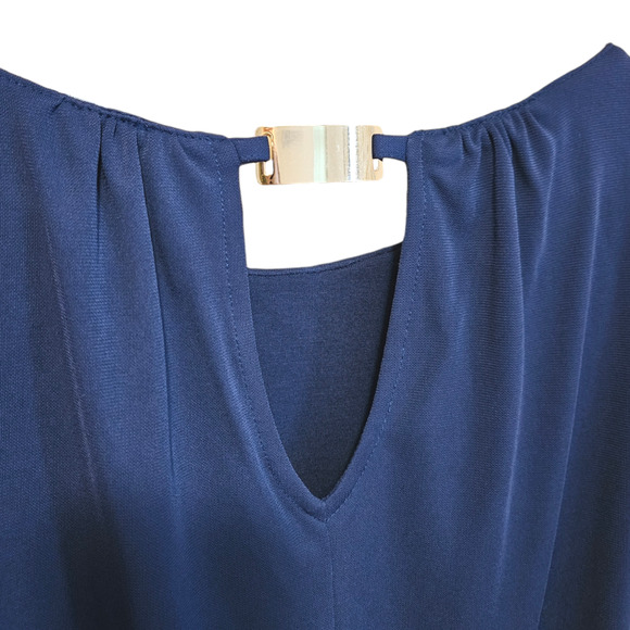 Nine West Jeans Elliot Blouse Bubble Seam Navy Women's Size Medium - Picture 10 of 10